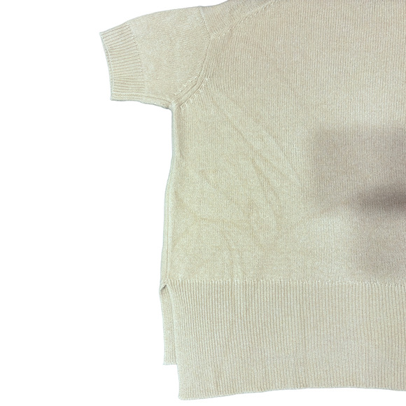 Bloomingdale's 100% Cashmere Knit Ivory Short Sleeve Sweater Women's Extra Small - Picture 11 of 13